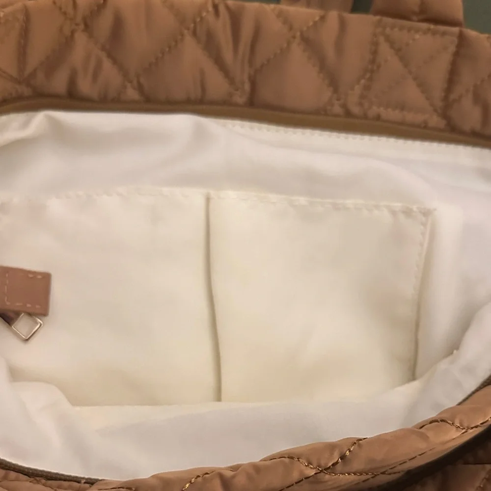 Ahdorned Quilted Tan Tote Bag Set - Picture 6 of 12